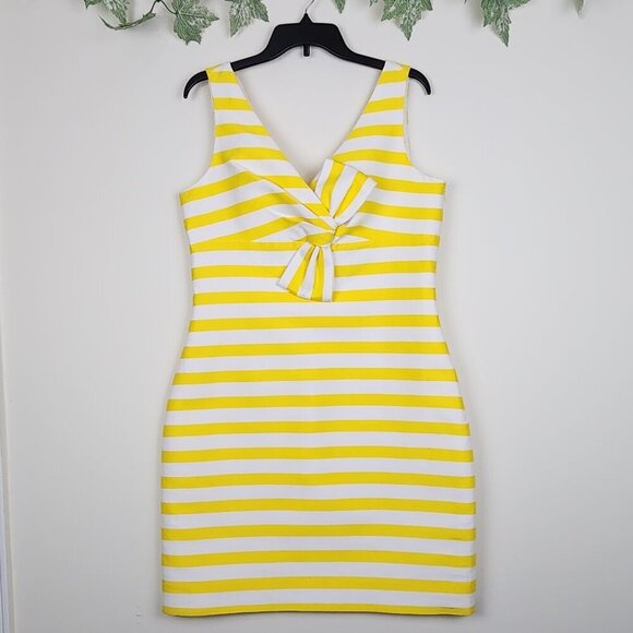 Kate Spade Size 14 Cotton Silk Yellow White Striped Bow Silverscreen Dress - Picture 1 of 8